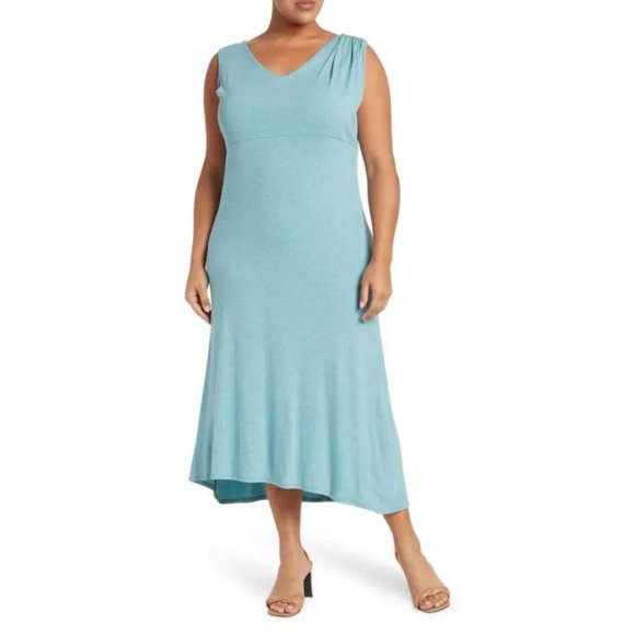 NWT Forgotten Grace Front Pleat Maxi Dress In Robin Egg Chambray Women's Size 3X - Picture 1 of 12